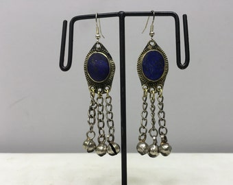 Middle Eastern Lapis Dangle Silver Bell Earring