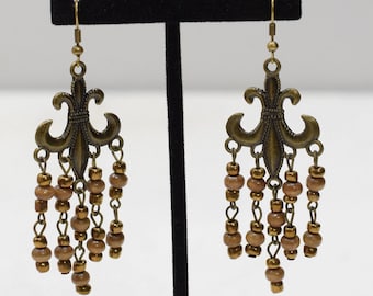 Earrings Bronze  Fleur De Lis Beaded Earrings