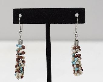 Earrings Brown Blue Glass Beaded Earrings