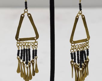 Earrings African Black Glass Triangle Earrings