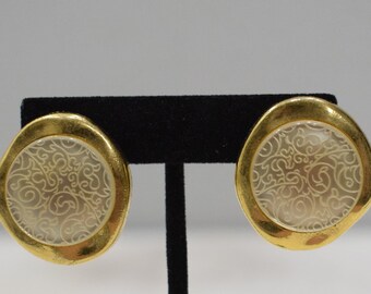 Earrings Etched Lucite Clip Earrings