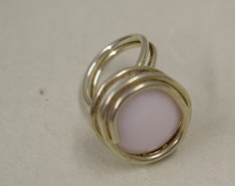 Ring Silver Pale Pink Colored Glass Ring