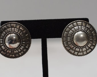 Earrings Silver Etched Bead Clip Earrings