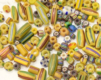 Beads African Assorted Yellow Stripped Chevrons 5-16mm