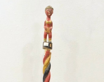 African Cane Colonial Walking Stick Baule Figure Handle Cote d'Ivoire