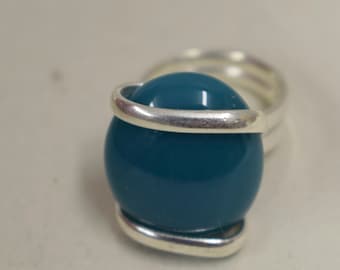 Ring Silver Blue Green Colored Glass Ring