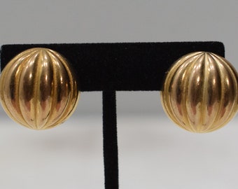 Earrings Gold Grooved Oval Clip Earrings