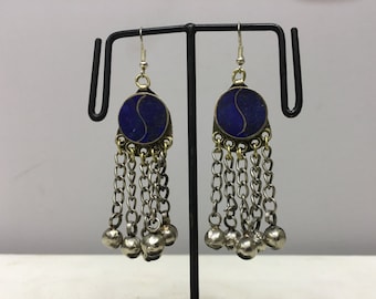 Middle Eastern Lapis Dangle Silver Earrings