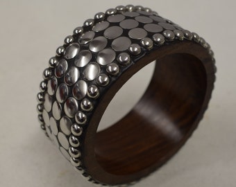 Bracelet Bangle Wood Silver Beads Discs Handmade Jewelry Bangle Wood Silver Fun Bracelets Unique