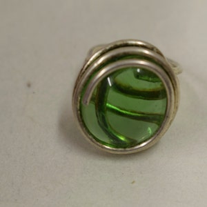 Ring Silver Clear Green Colored Glass Ring