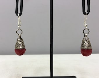 Earrings Tibetan Silver Coral Crystal Earrings