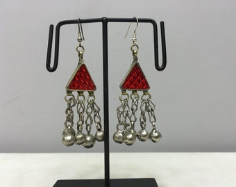 Middle Eastern Triangle Red Reflector Light Dangle Earrings