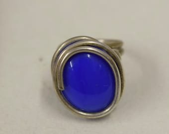 Ring Silver Azure Blue Colored Glass Ring