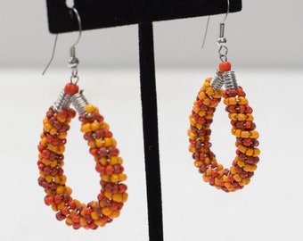 Earrings Orange Glass Beaded Hoop Earrings