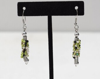 Earrings Green Black Glass Beaded Earrings