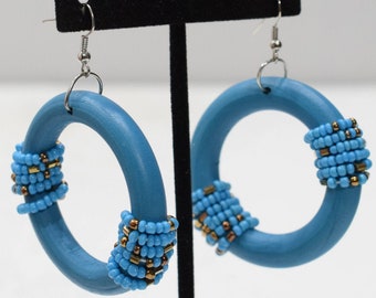 Earrings Blue Beaded Hoop Earring