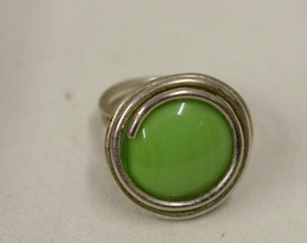 Ring Silver Mint Green Colored Glass Ring