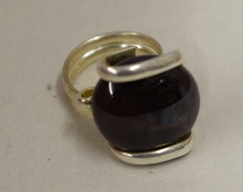 Ring Silver Black Colored Glass Ring