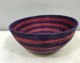 Basket African Lesotho Tribe Mulit Colored Woven Coiled Basket