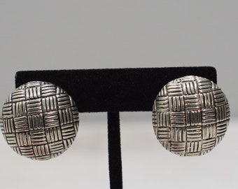 Earrings Textured Silver Button Clip Earrings