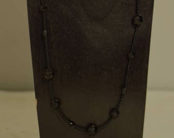 Necklace Blk Jet Crystal Black Seed Beads Hand Beaded Jewlery Necklace