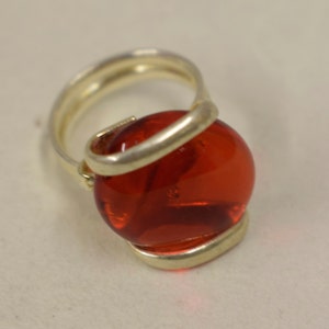Ring Silver Cherry Red Colored Glass Ring