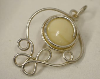 Pendant Silver Large Cream Colored Glass Handmade Glass Silver Jewelry Necklace Bracelet Fun Cream Color Glass Unique