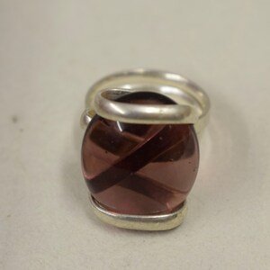Ring Silver Square Purple  Colored Glass Ring