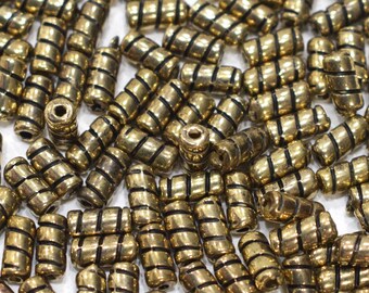 Beads Gold Ridged Tube Beads 8mm
