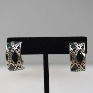 Earrings Etched Silver Black Clip Earrings