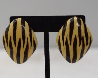 Earrings Animal Print Wood Clip Earrings