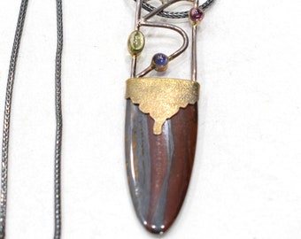 Necklace Sterling Silver Petrified Wood Pendant 80mm