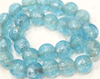 Beads Blue Crackle Glass Beads 16mm