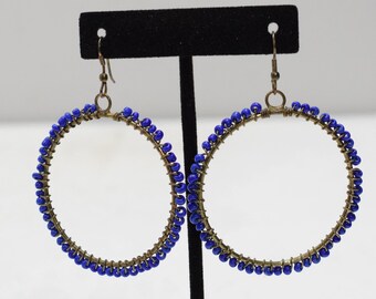 Earrings Dark Blue Beaded Hoop Earrings