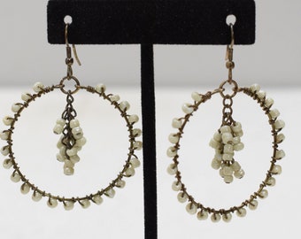 Earrings White Beaded Glass Hoop Earrings