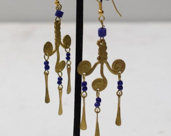Earrings African Brass Blue Glass Earrings