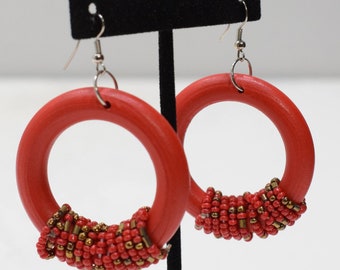 Earrings Red Beaded Hoop Earring