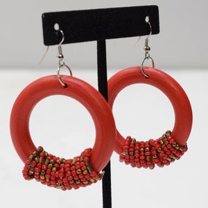 Earrings Red Beaded Hoop Earring