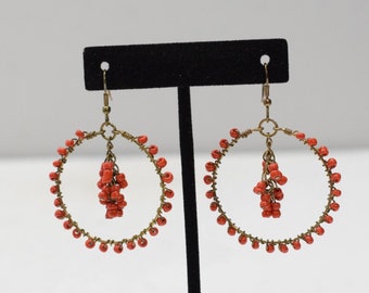 Earrings Red Dangle Hoop Earrings