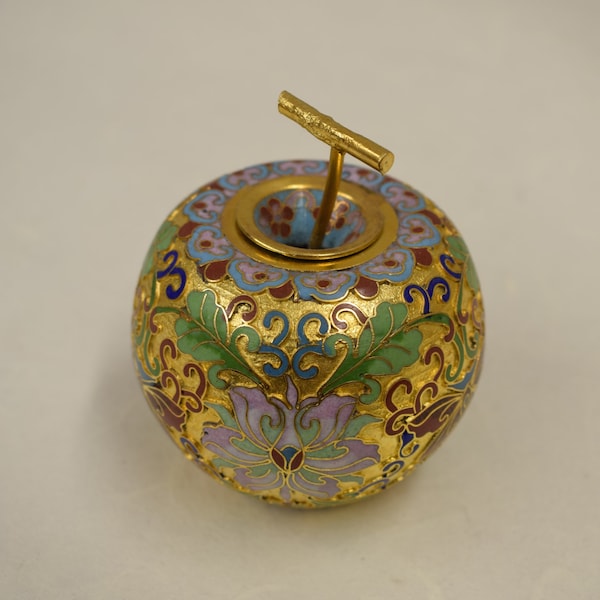 Apple Cloisonne' Gold Container China Handmade Decorative Apple Pink Green Cloisonne' Brass Enamel Flowers