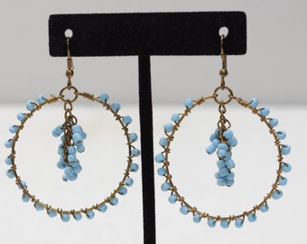 Earrings Blue Beaded Glass Hoop Earrings