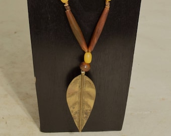 Necklace African Brass Turkana Spear Pendant Amber Horn Handmade African Brass Spear Brown Horn  Spear Pendant Necklace