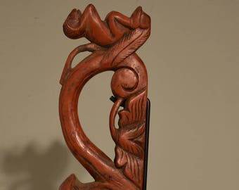 Rice Scoop Red Lacquer Monkey Teakwood Handle Rice