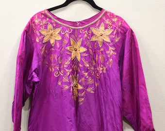 Dress Silk Fuchsia Beaded India Dress