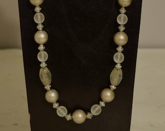 Brushed Silver Glass Beaded Necklace
