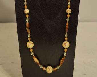 Necklace Tiger Coral Tiger Eye Glass Tube Beads Glass Beaded Handmade Tiger Coral Jewelry Necklace