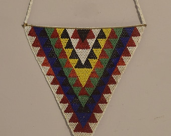 African Zulu Large Beaded Triangle Pendant Necklace