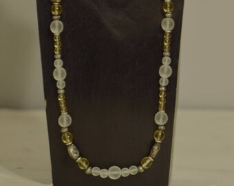 Necklace Czech Yellow Frosted Glass Silver Beads Handmade Antique Silver Clear Yellow Frosted Glass Bead Necklace