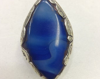 Tibetan Silver Blue Marbelizied Ring