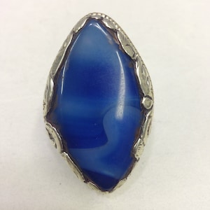 Tibetan Silver Blue Marbelizied Ring